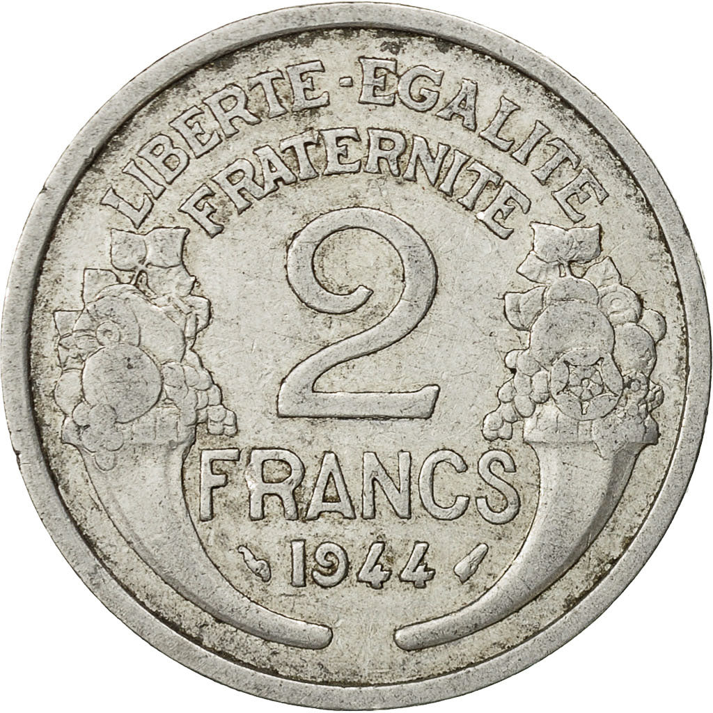Moneta, Francja, Morlon, 2 Francs, 1944, Paris, VF(30-35), Aluminium, KM:886a.1