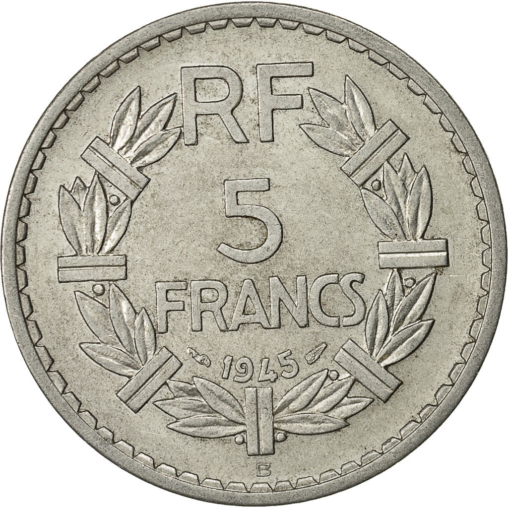 France, Lavrillier, 5 Francs, 1945, Beaumont - Le Roger, TTB, Aluminium