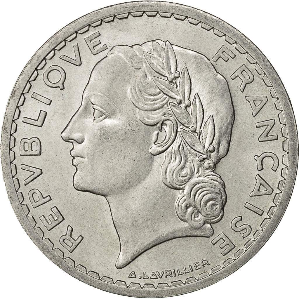 France, Lavrillier, 5 Francs, 1947, Beaumont - Le Roger, AU(55-58), Aluminum