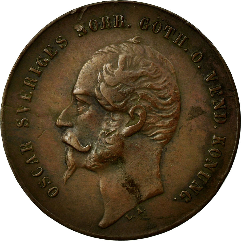 Coin, Sweden, Oscar I, 2 Öre, 1858, EF(40-45), Bronze, KM:688