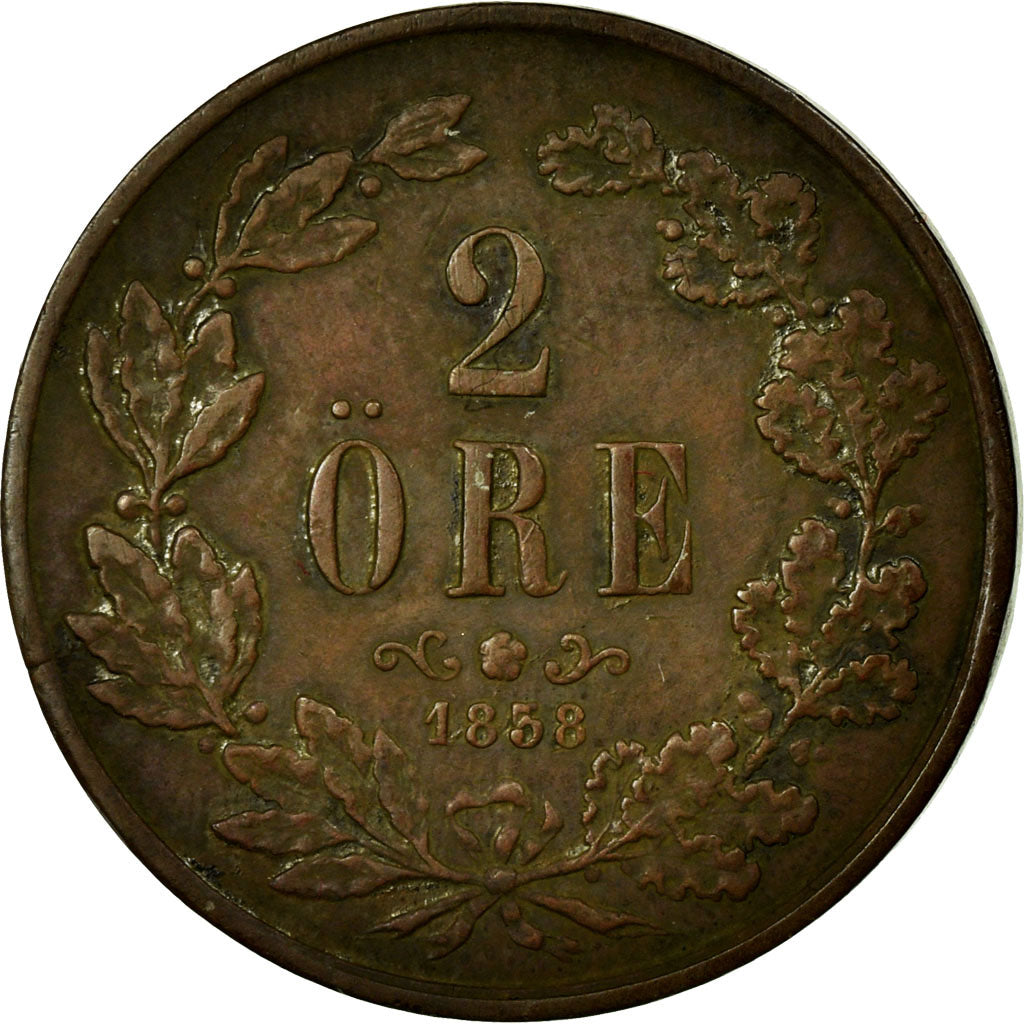 Coin, Sweden, Oscar I, 2 Öre, 1858, EF(40-45), Bronze, KM:688