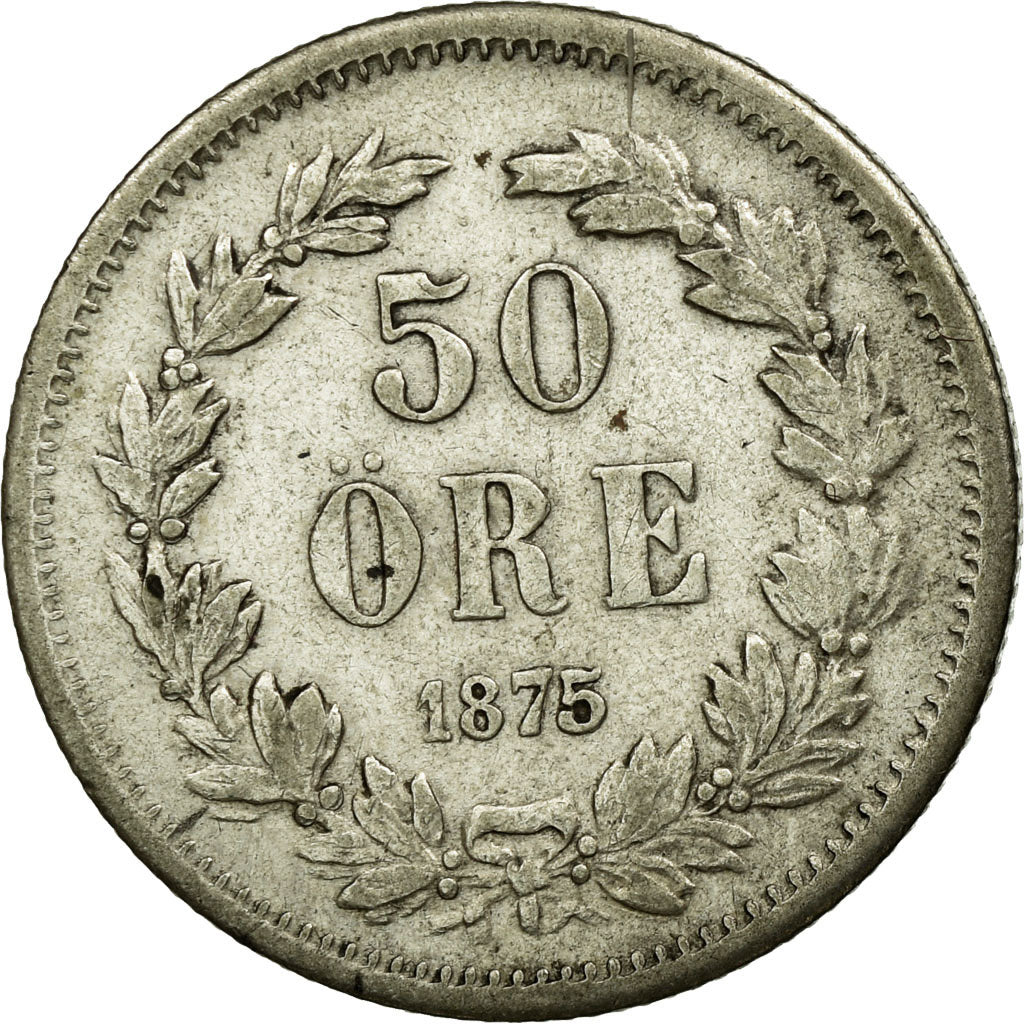 Coin, Sweden, Oscar II, 50 Öre, 1875, EF(40-45), Silver, KM:740