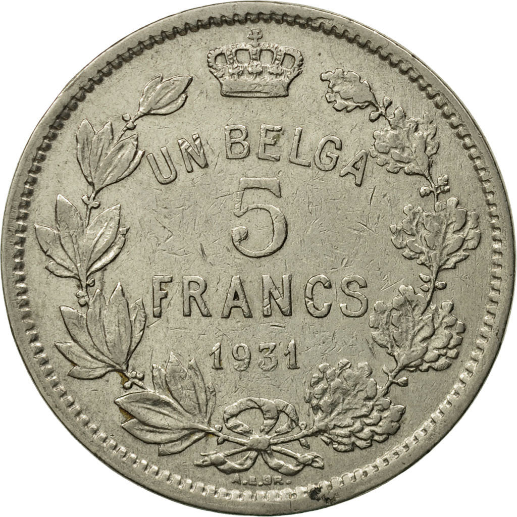 Coin, Belgium, 5 Francs, 5 Frank, 1931, EF(40-45), Nickel, KM:97.1