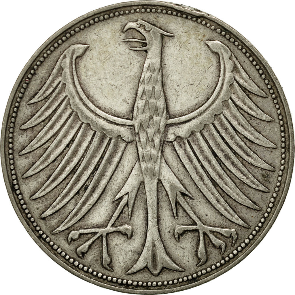 Coin, GERMANY - FEDERAL REPUBLIC, 5 Mark, 1958, Stuttgart, EF(40-45), Silver