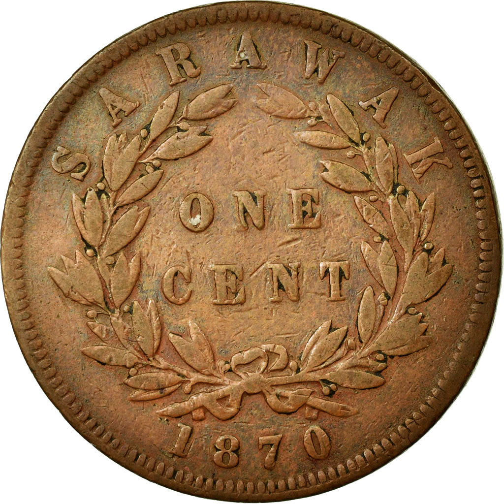 Coin, Sarawak, Charles J. Brooke, Cent, 1870, Heaton, EF(40-45), Copper, KM:6