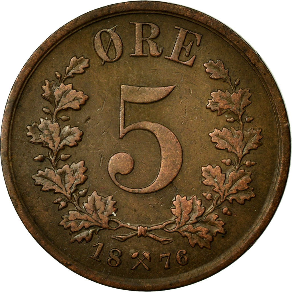 Coin, Norway, 5 Öre, 1876, EF(40-45), Bronze, KM:349