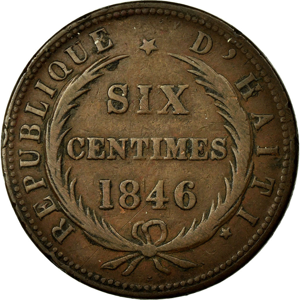 Munten, Haïti, 6 Centimes, 1846, ZF+, Koper, KM:28