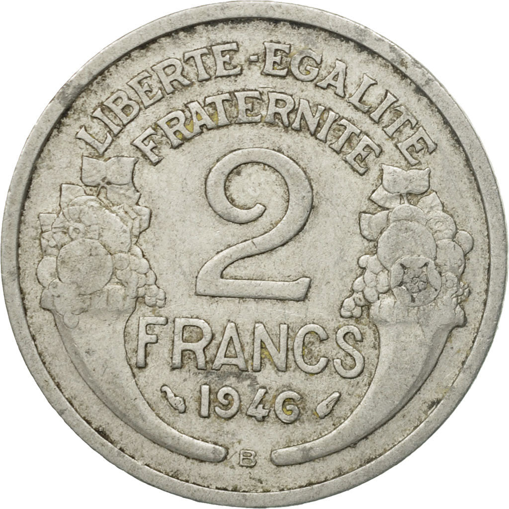 Coin, France, Morlon, 2 Francs, 1946, Beaumont - Le Roger, VF(20-25), Aluminum