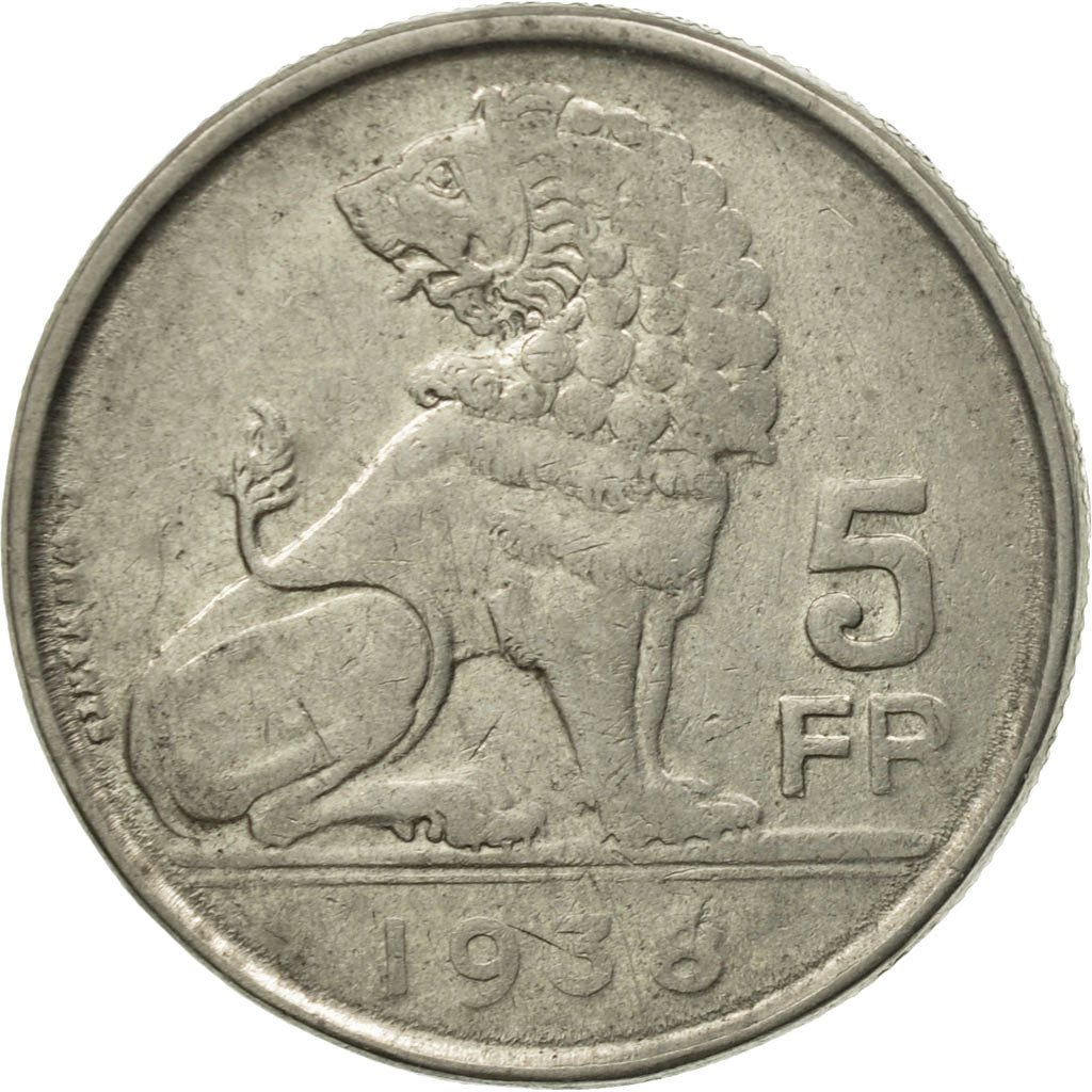 Moneda, Bélgica, 5 Francs, 5 Frank, 1938, MBC, Níquel, KM:116.1
