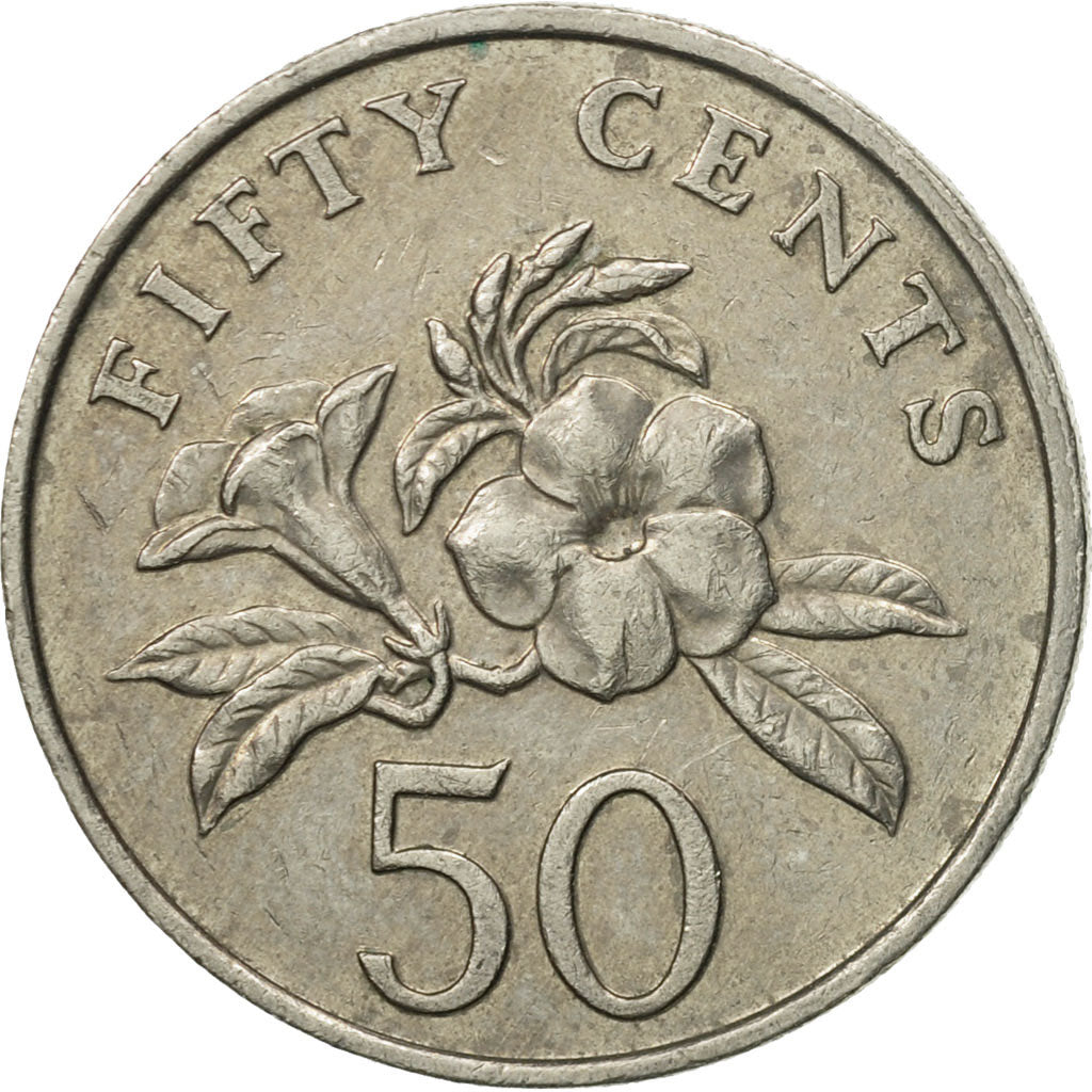 Coin, Singapore, 50 Cents, 1987, British Royal Mint, AU(55-58), Copper-nickel