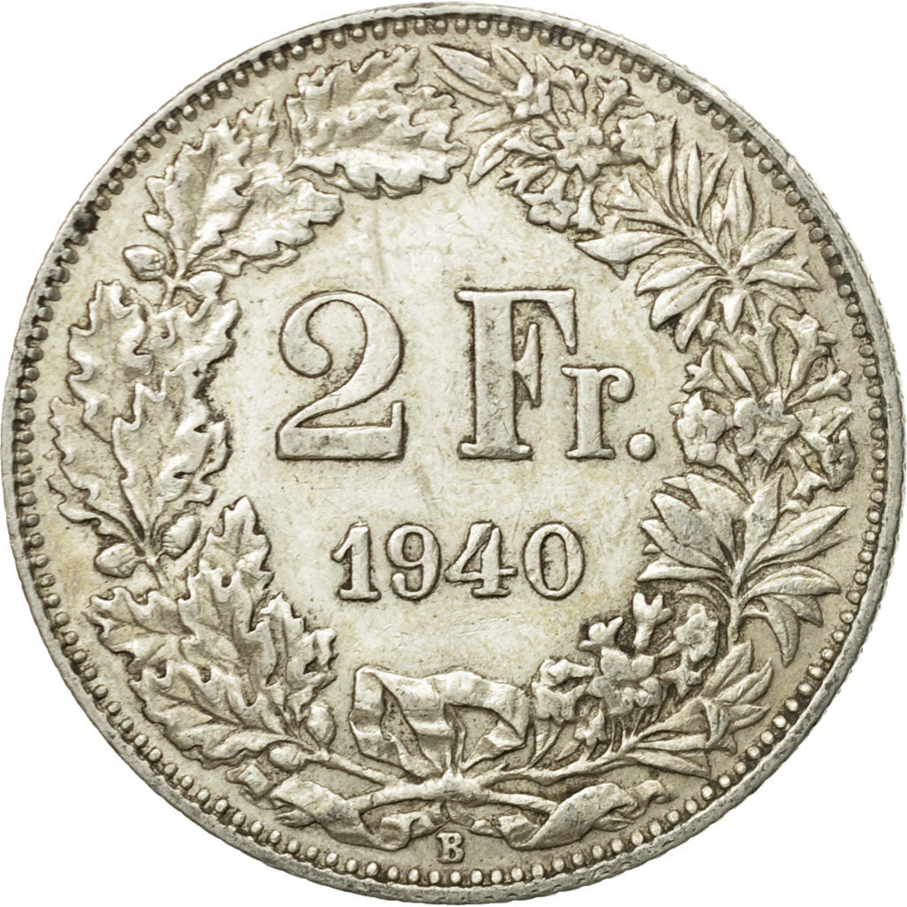 Coin, Switzerland, 2 Francs, 1940, Bern, AU(50-53), Silver, KM:21
