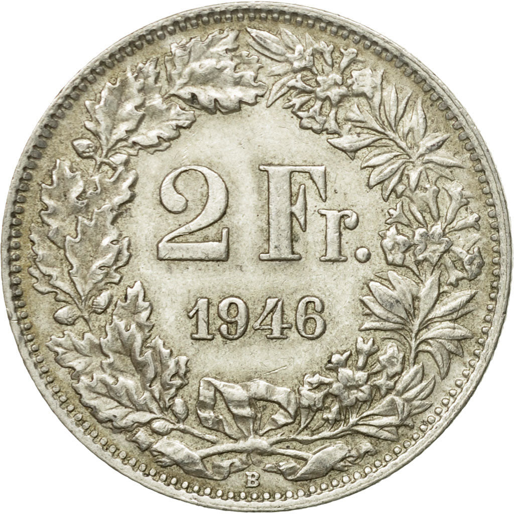 Coin, Switzerland, 2 Francs, 1946, Bern, EF(40-45), Silver, KM:21