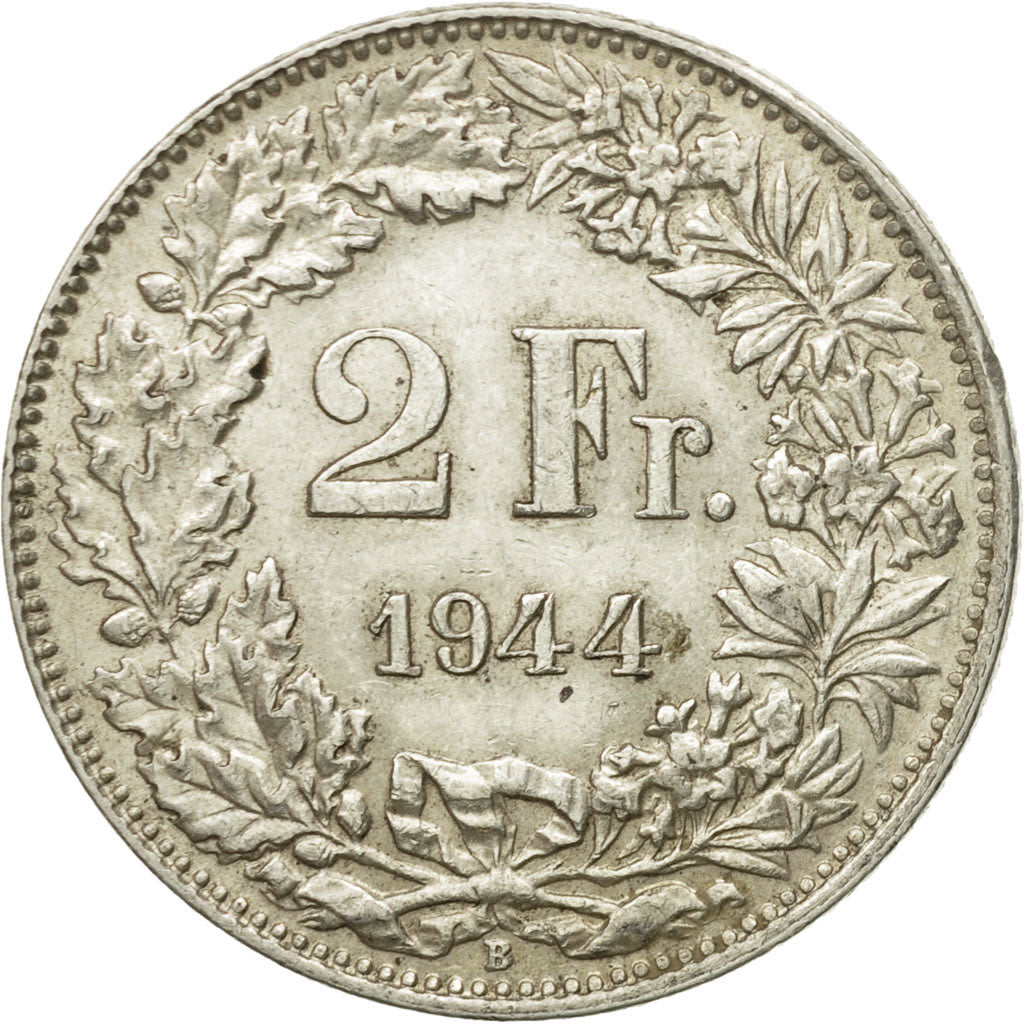 Coin, Switzerland, 2 Francs, 1944, Bern, AU(50-53), Silver, KM:21