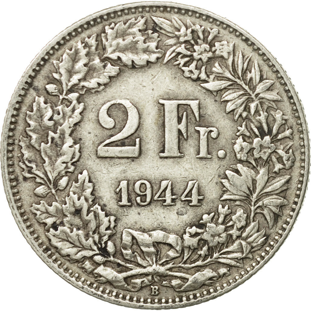 Coin, Switzerland, 2 Francs, 1944, Bern, AU(50-53), Silver, KM:21