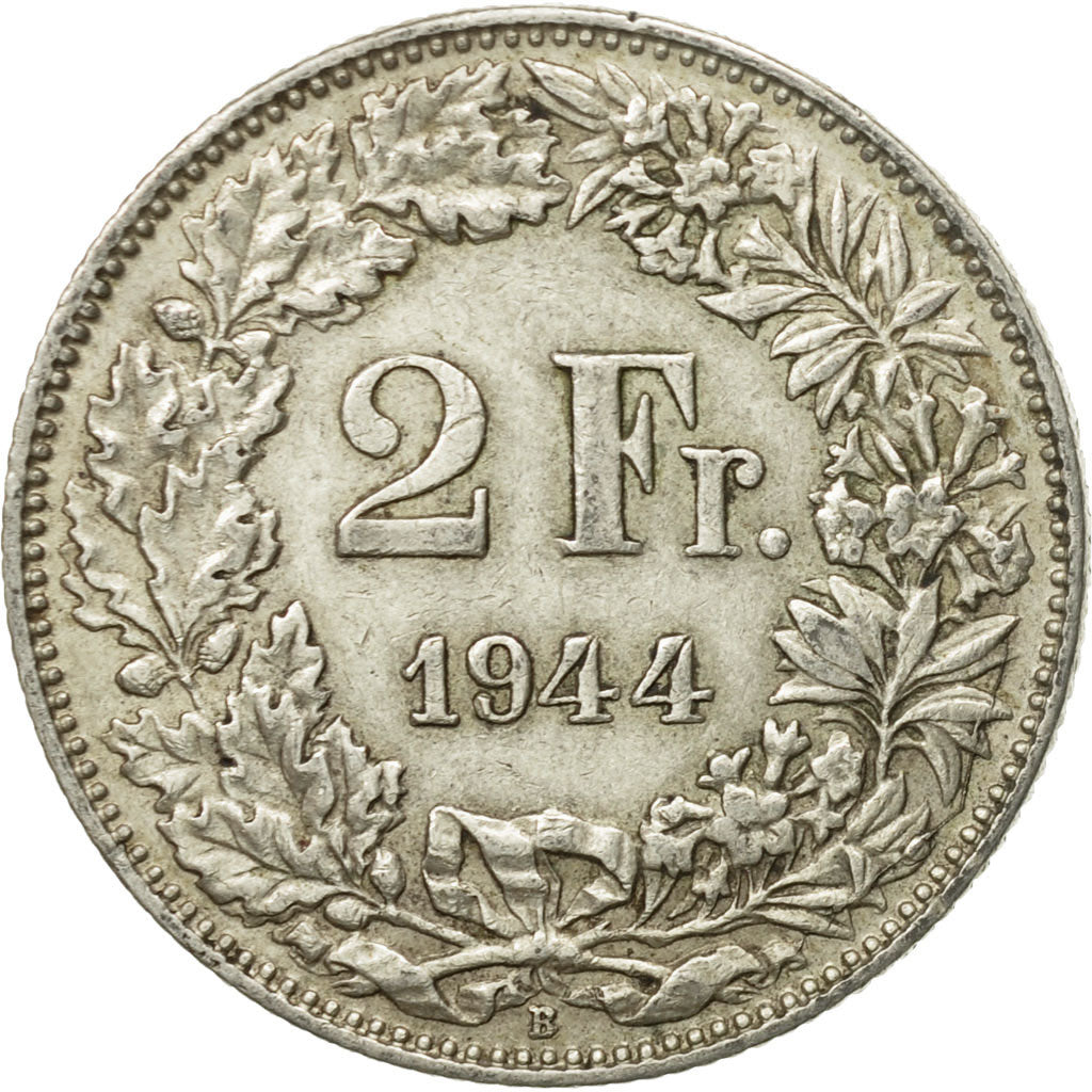 Coin, Switzerland, 2 Francs, 1944, Bern, EF(40-45), Silver, KM:21