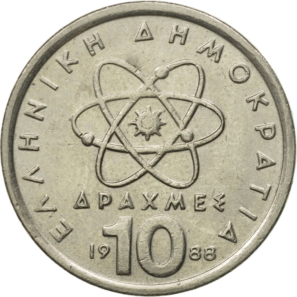 Moneta, Grecja, 10 Drachmes, 1988, AU(55-58), Miedź-Nikiel, KM:132