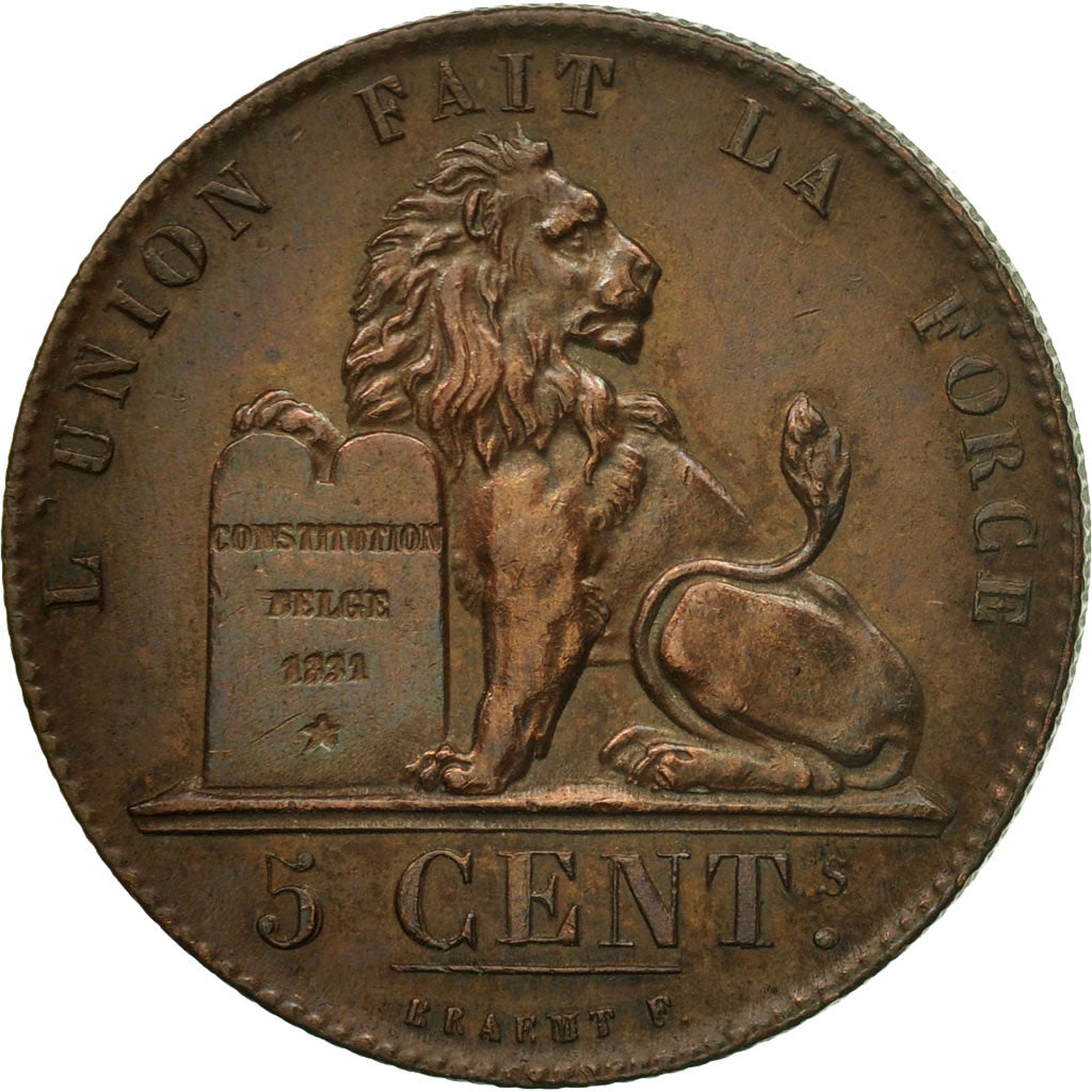 Belgium, Leopold I, 5 Centimes, 1853, Brussels, Copper, AU(55-58), KM:5.2