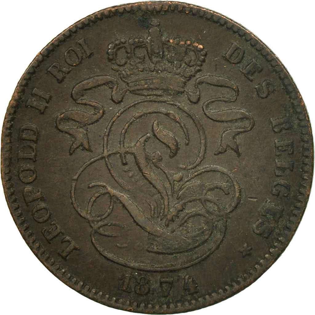Munten, België, Leopold II, 2 Centimes, 1874, FR+, Koper, KM:35.1