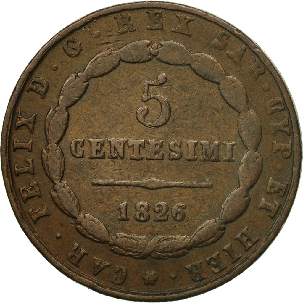 DEPARTAMENTY WŁOSKIE, EMILIA, Carlo Felice, 5 Centesimi, 1826, Torino, Miedź