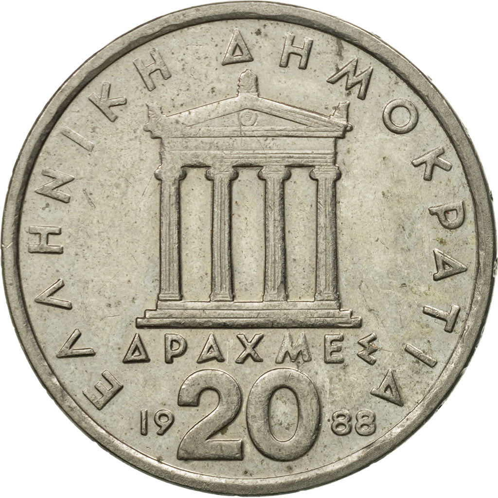 Moneta, Grecia, 20 Drachmes, 1988, BB+, Rame-nichel, KM:133