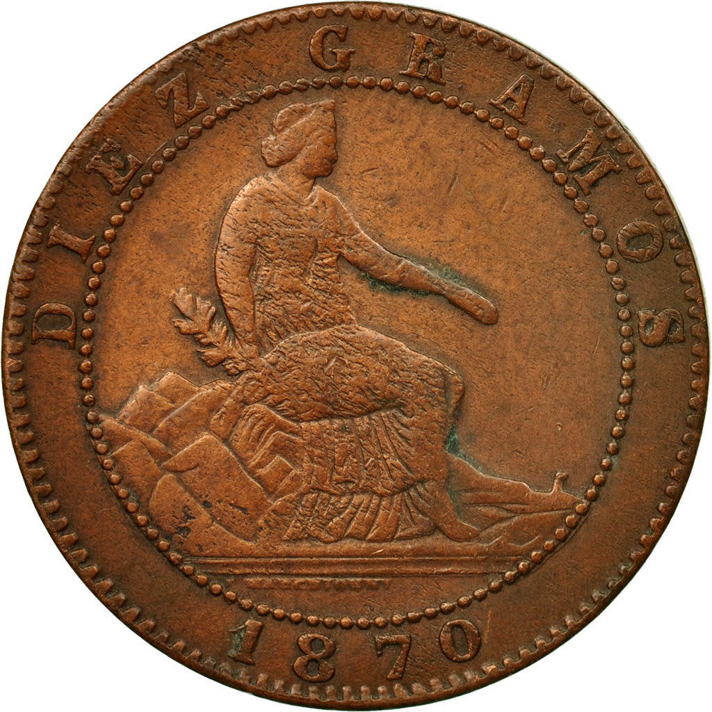 Monnaie, Espagne, Provisional Government, 10 Centimos, 1870, Madrid, TB+