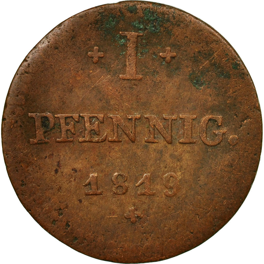 Moneda, Estados alemanes, HESSE-DARMSTADT, Ludwig X, Pfennig, 1819, BC, Cobre