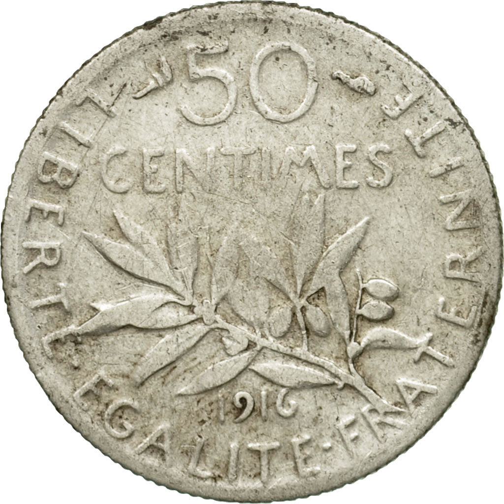 Monnaie, France, Semeuse, 50 Centimes, 1916, Paris, B, Argent, KM:854, Le