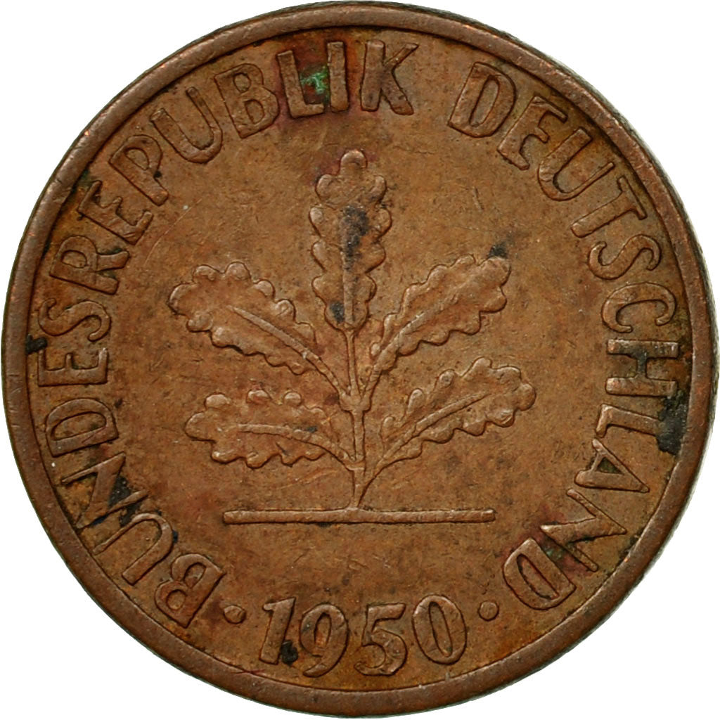 Coin, GERMANY - FEDERAL REPUBLIC, Pfennig, 1950, Hambourg, VF(30-35), Copper