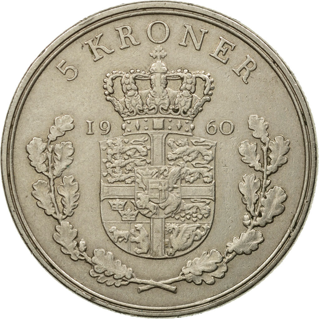 Coin, Denmark, Frederik IX, 5 Kroner, 1960, Copenhagen, VF(30-35)