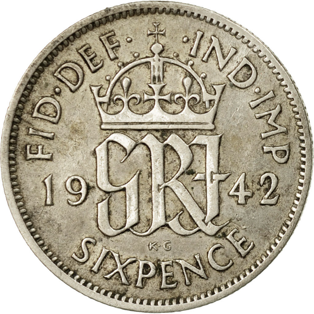 Coin, Great Britain, George VI, 6 Pence, 1942, EF(40-45), Silver, KM:852