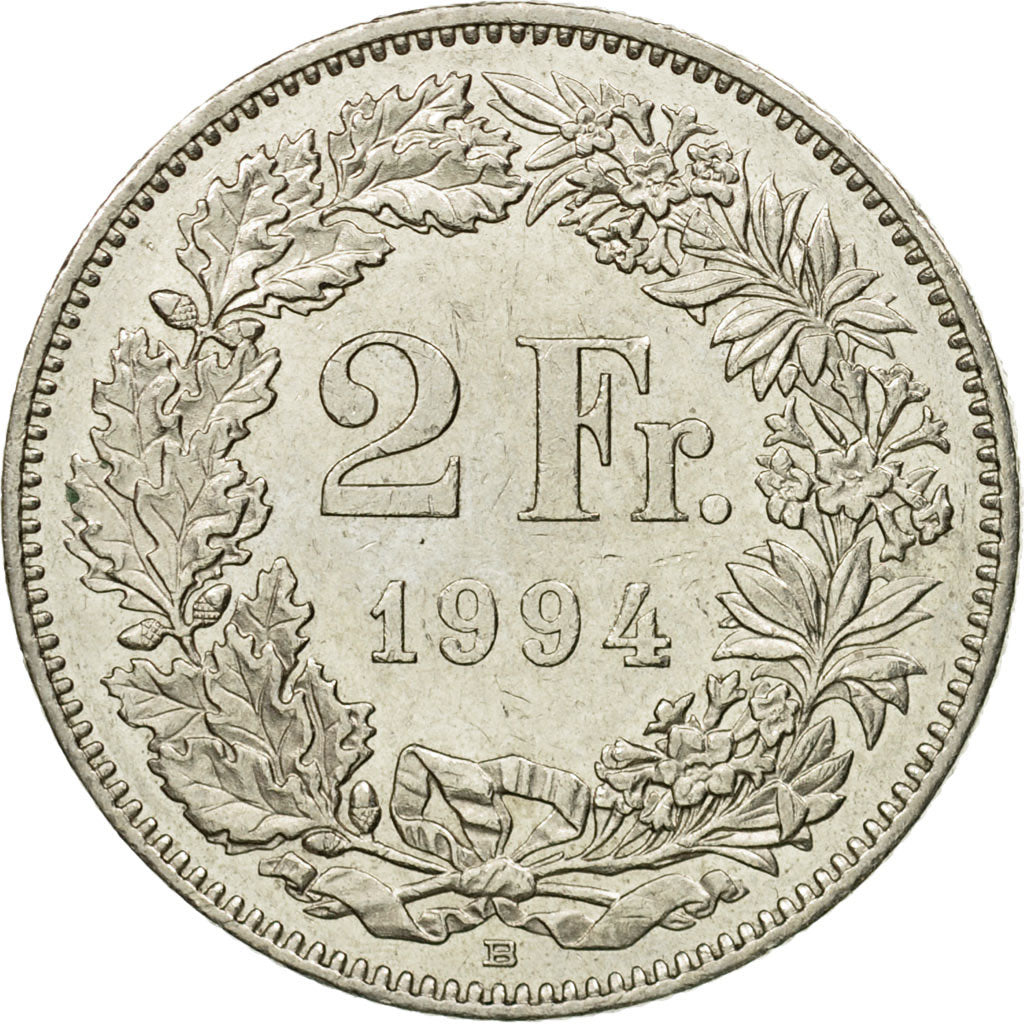 Coin, Switzerland, 2 Francs, 1994, Bern, EF(40-45), Copper-nickel, KM:21a.3