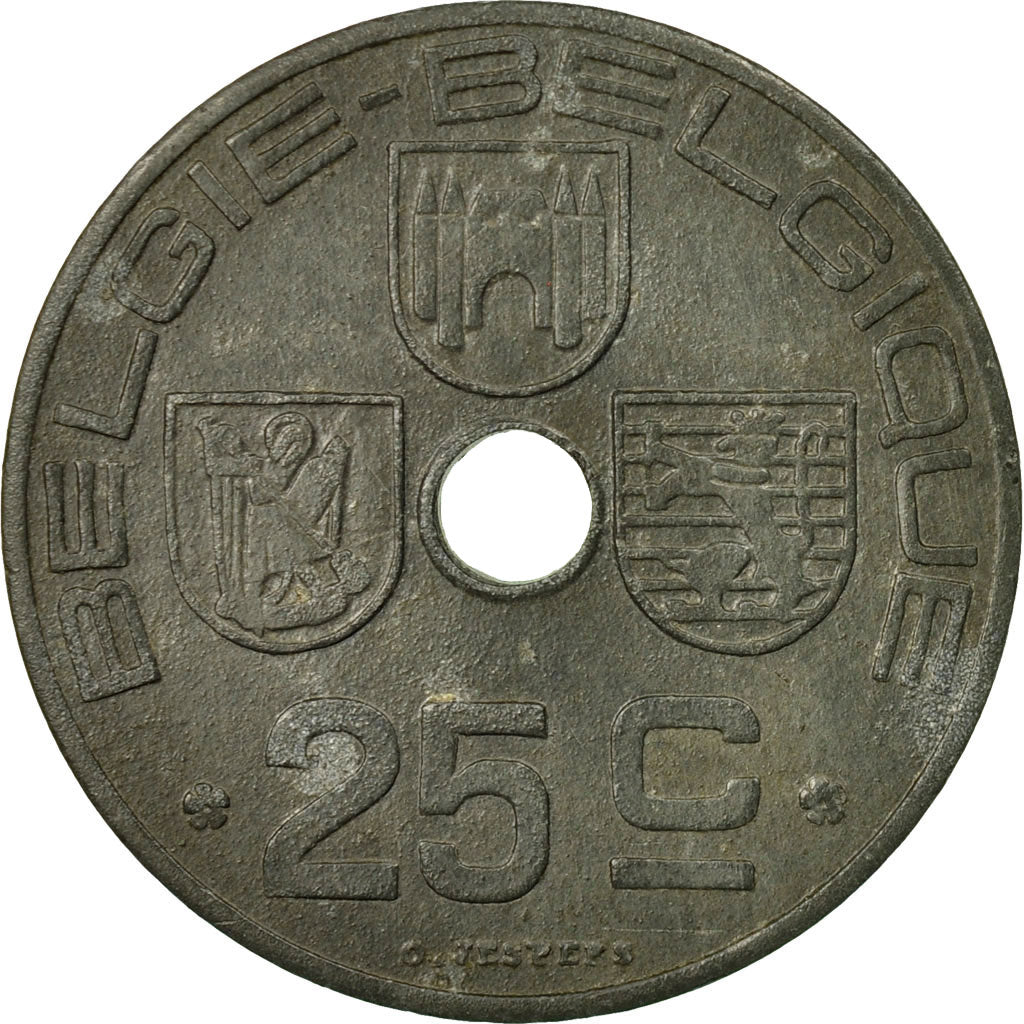 Moneta, Belgio, 25 Centimes, 1945, BB, Zinco, KM:132