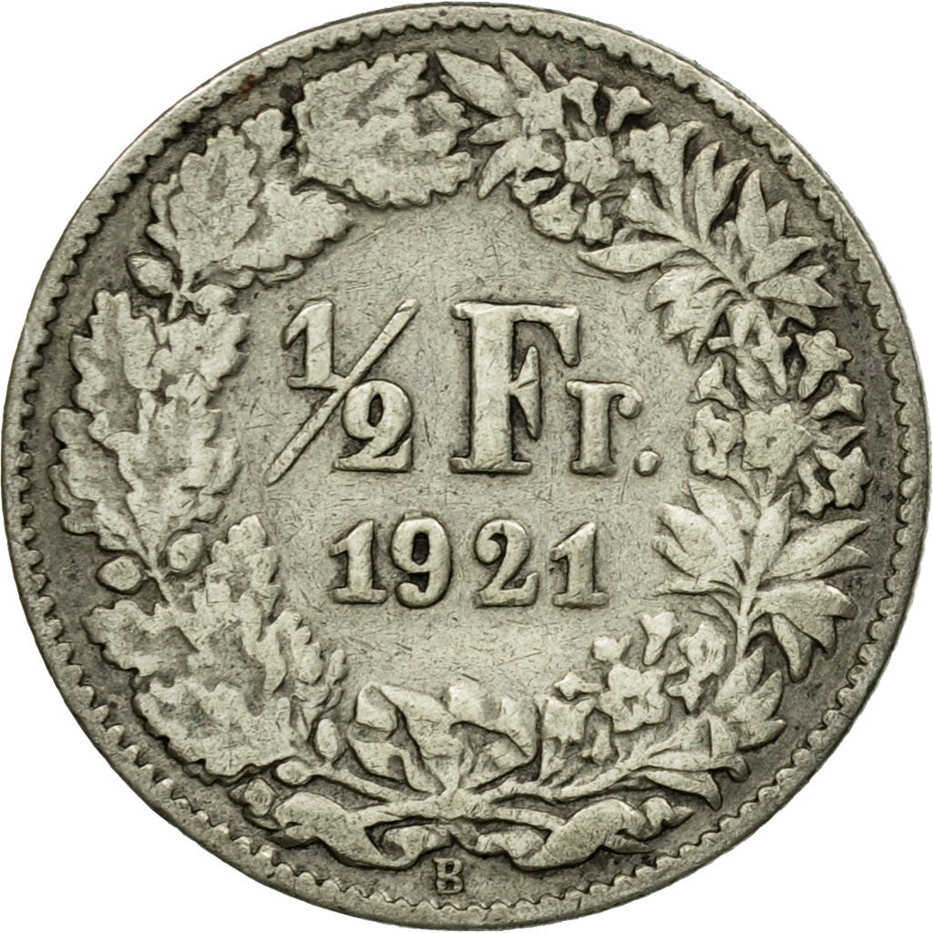 Coin, Switzerland, 1/2 Franc, 1921, Bern, EF(40-45), Silver, KM:23