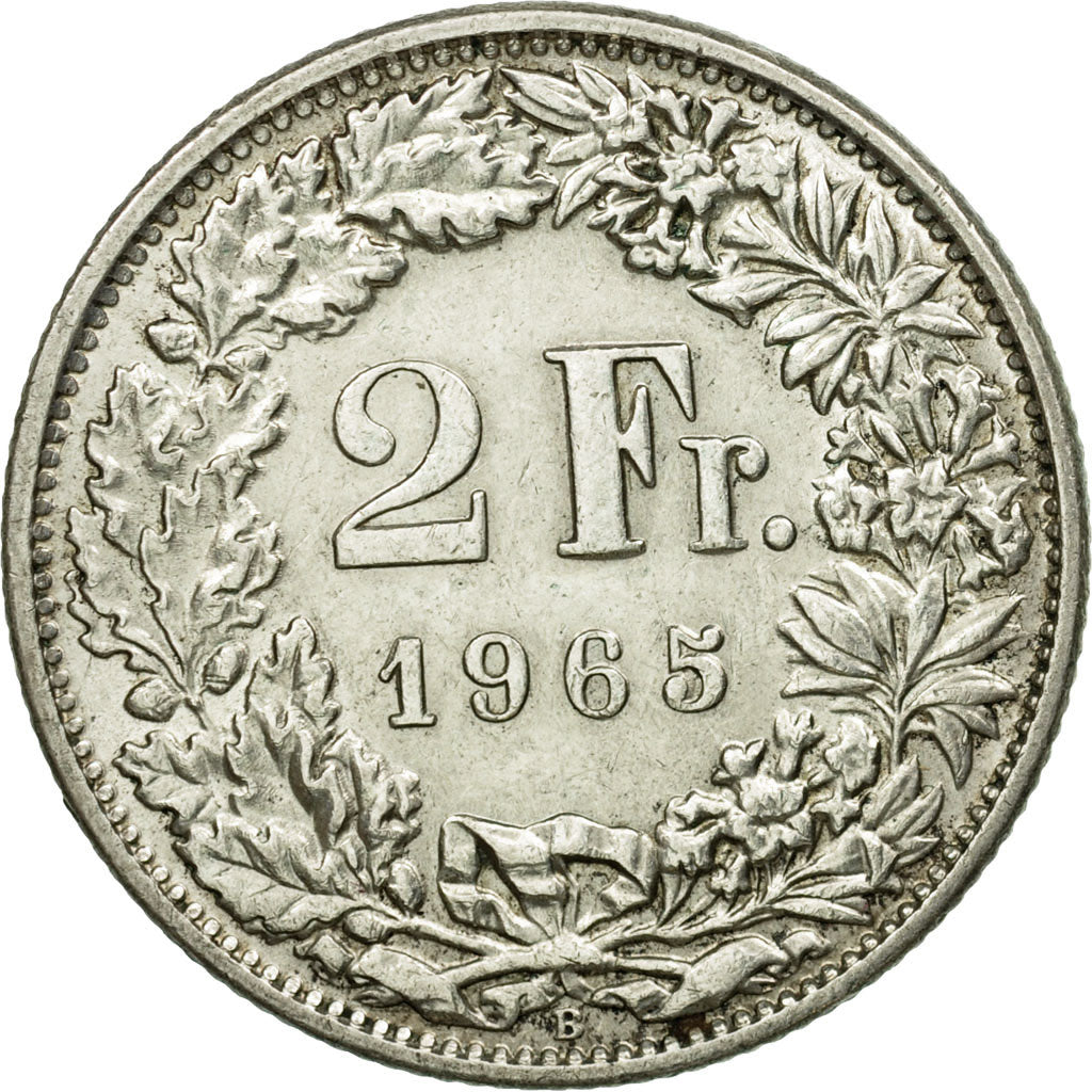 Coin, Switzerland, 2 Francs, 1965, Bern, EF(40-45), Silver, KM:21