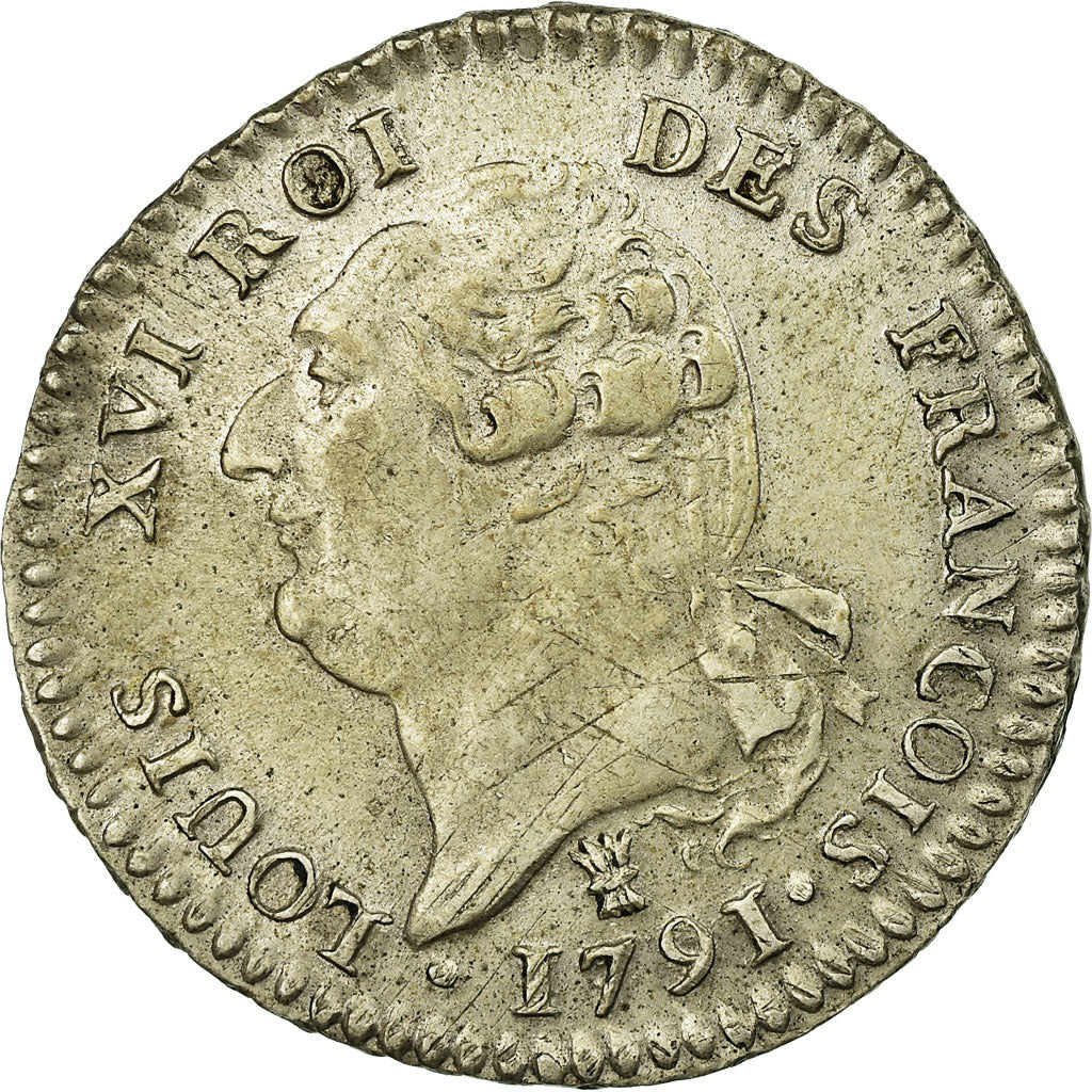 France, Louis XVI, 15 sols françois, 1791 / AN 3, Limoges, Silver, AU(50-53)