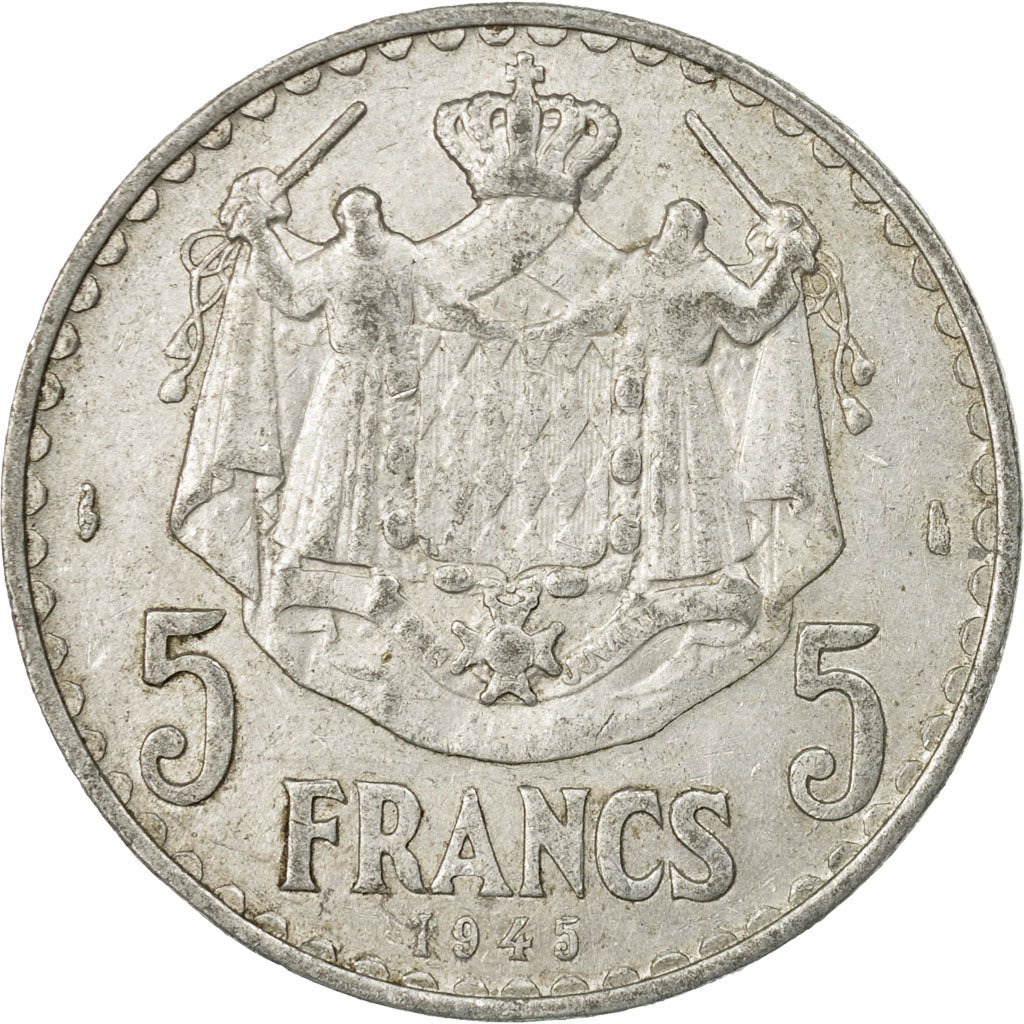 Monnaie, Monaco, Louis II, 5 Francs, 1945, Poissy, TB+, Aluminium