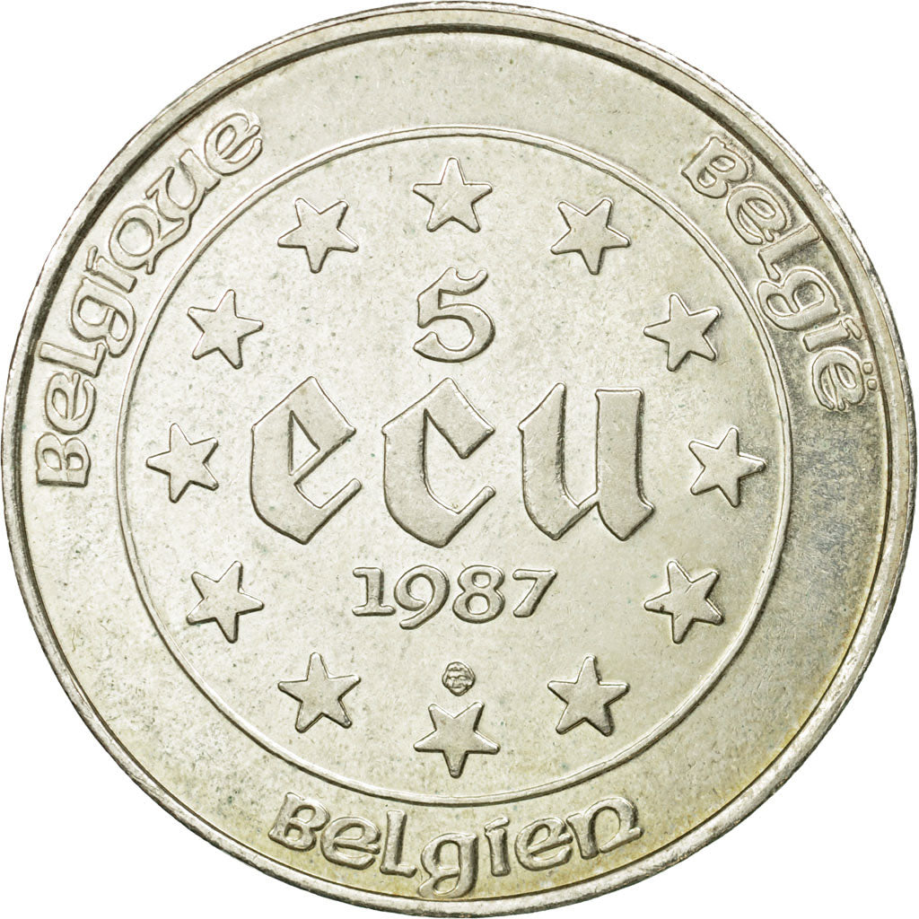 Coin, Belgium, 5 Ecu, 1987, AU(55-58), Silver, KM:166