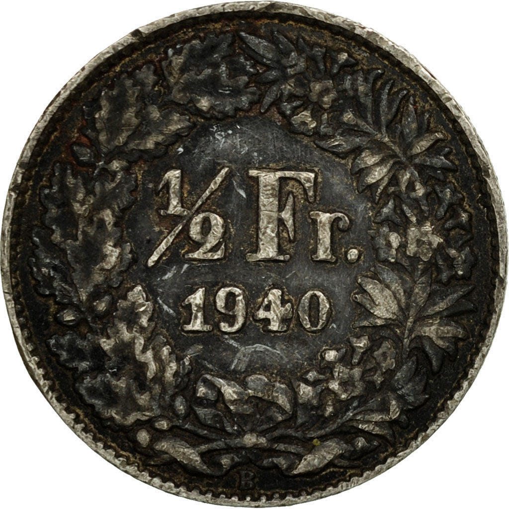 Coin, Switzerland, 1/2 Franc, 1940, Bern, VF(30-35), Silver, KM:23