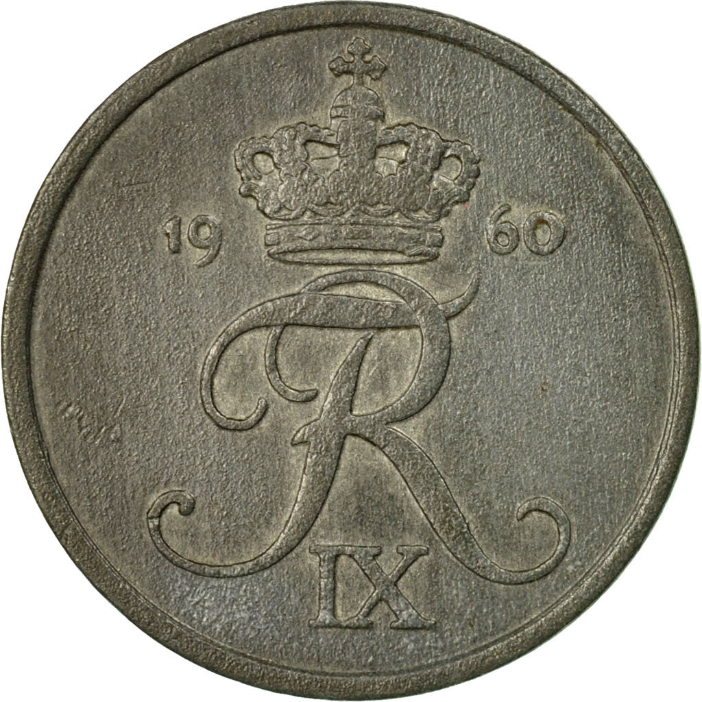 Münze, Dänemark, Frederik IX, 2 Öre, 1960, Copenhagen, SS, Zinc, KM:840.2