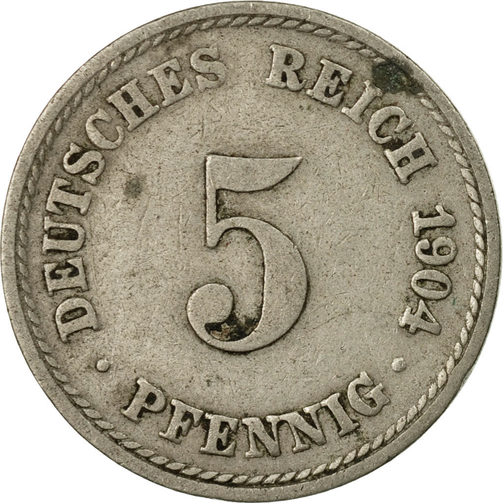 Moneda, ALEMANIA - IMPERIO, Wilhelm II, 5 Pfennig, 1904, Berlin, MBC, Cobre -