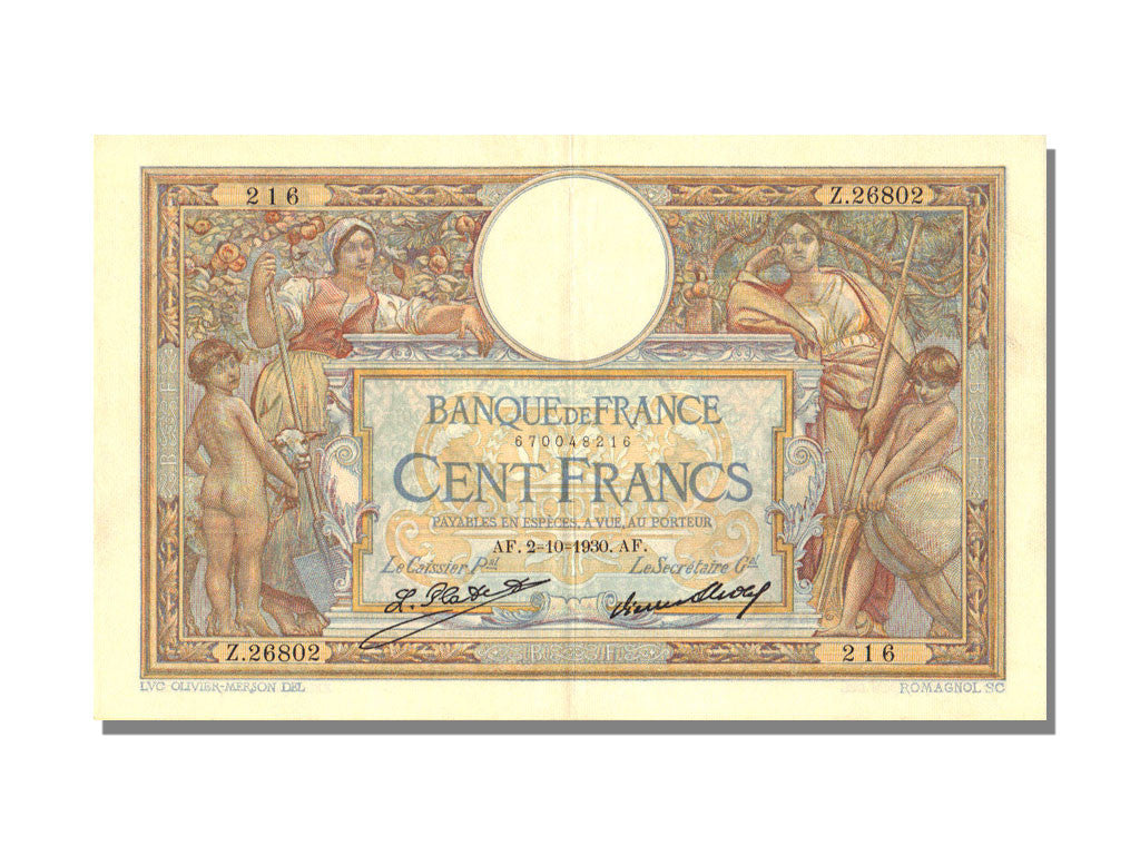 Banknote, France, 100 Francs, 100 F 1908-1939 ''Luc Olivier Merson'', 1930