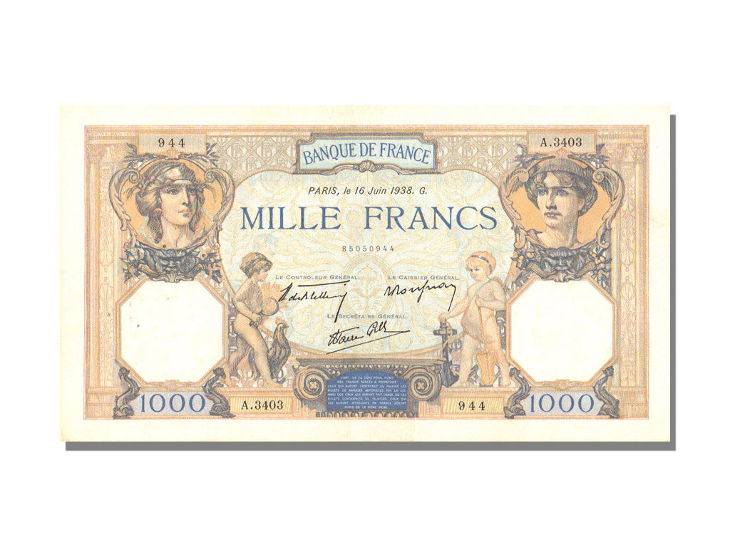 Biljet, Frankrijk, 500 Francs, 1 000 F 1927-1940 ''Cérès et Mercure'', 1938