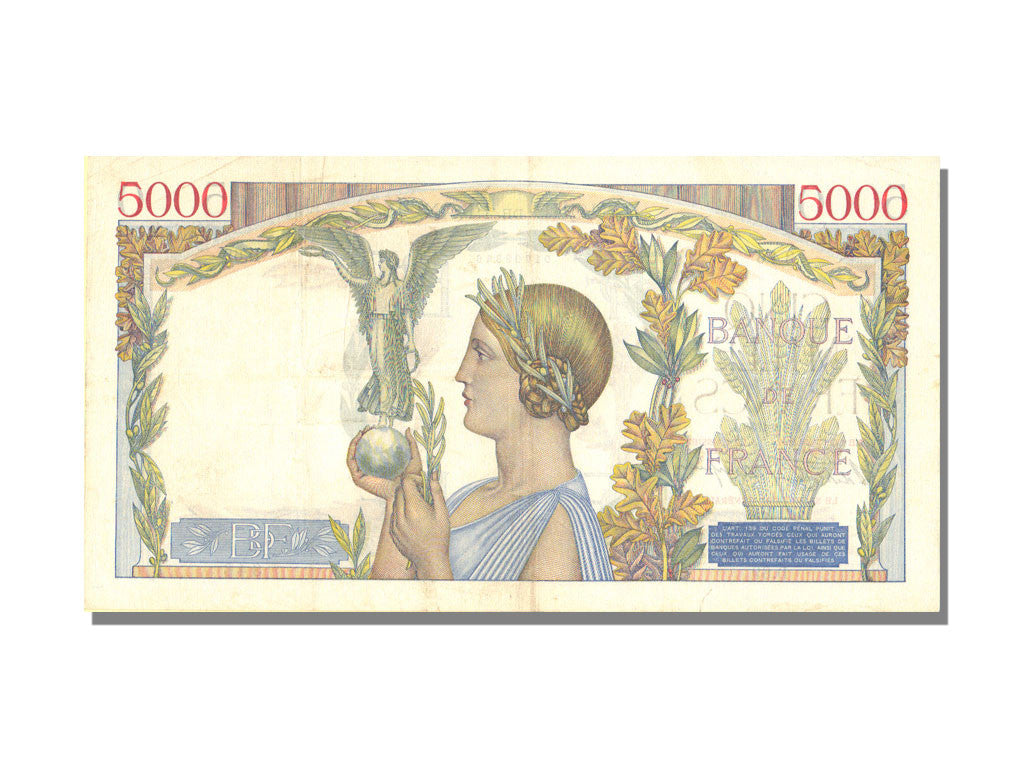 Geldschein, Frankreich, 5000 Francs, 5 000 F 1934-1944 ''Victoire'', 1938