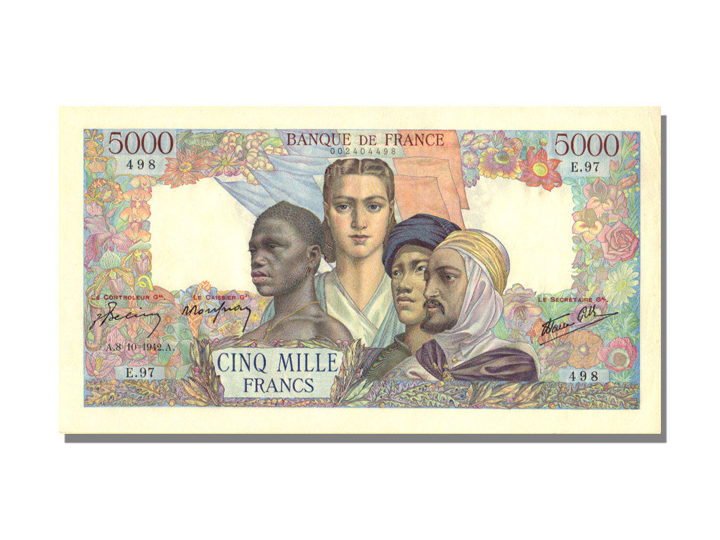 Geldschein, Frankreich, 5000 Francs, 5 000 F 1942-1947 ''Empire Français''