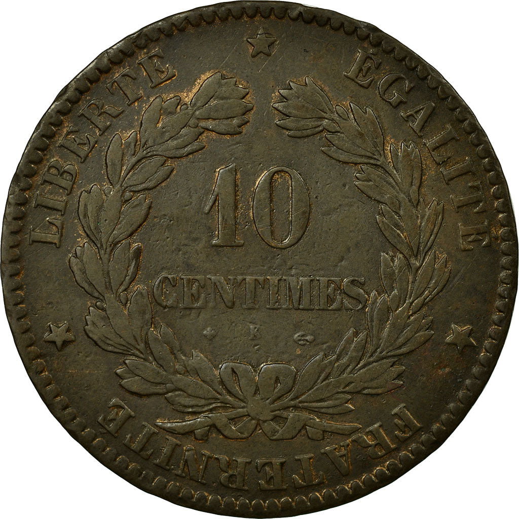 FRANCE, Cérès, 10 Centimes, 1871, Bordeaux, KM #815.2, EF(40-45), Bronze, Gadour