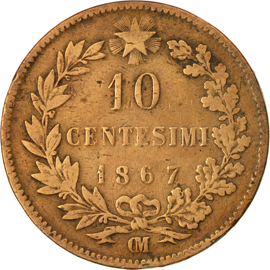 Coin, Italy, Vittorio Emanuele II, 10 Centesimi, 1867, Strasbourg, VF(20-25)