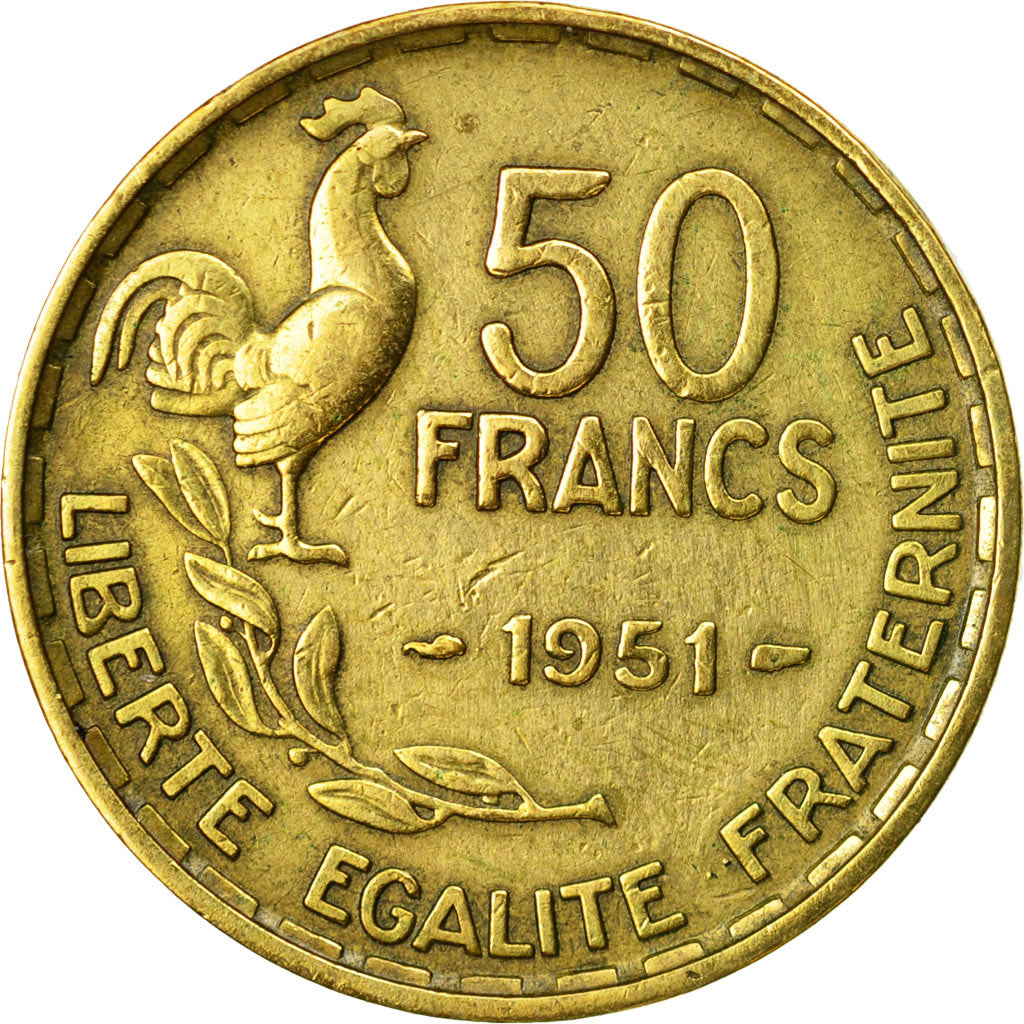Munten, Frankrijk, Guiraud, 50 Francs, 1951, Paris, ZF, Aluminum-Bronze
