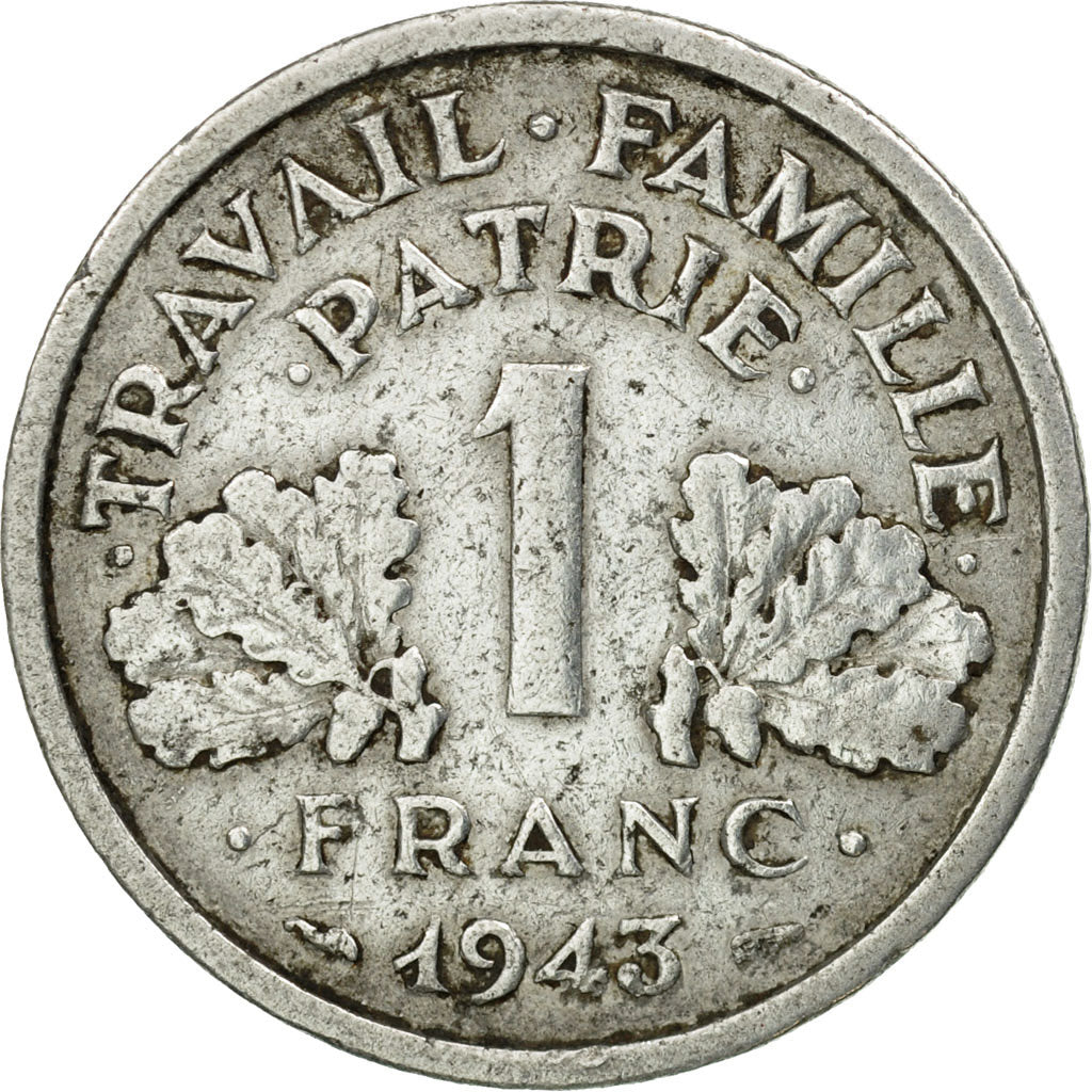 France, 1 Franc, Bazor, 1943, Beaumont-Le-Roger, Aluminum, VF(30-35), Le