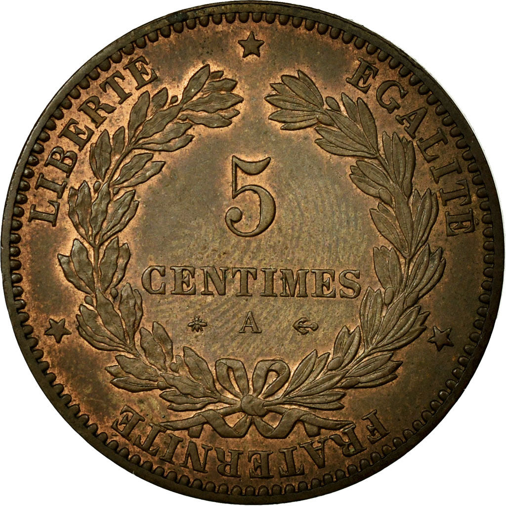 Monnaie, France, Cérès, 5 Centimes, 1876, Paris, SUP+, Bronze, Gadoury:157a