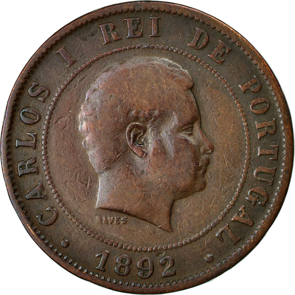 Münze, Portugal, Carlos I, 20 Reis, 1892, SS, Bronze, KM:533